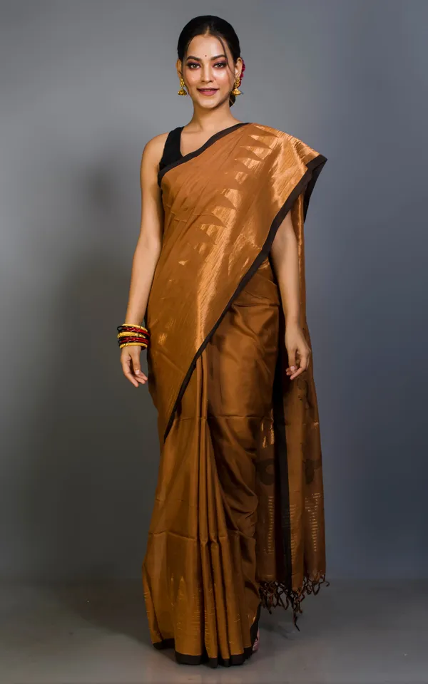 Premium_Quality_Double_Warp_Soft_Cotton_Kanjivaram_Saree_In_Chocolate_Brown_Black_And_Muted_Gold_Zari_Work