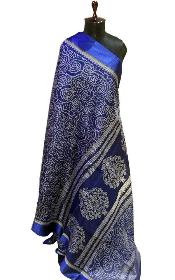 Designer_Satin_Border_Soft_Kota_Doria_Digital_Printed_Saree_In_Dark_Blue_And_Off_White