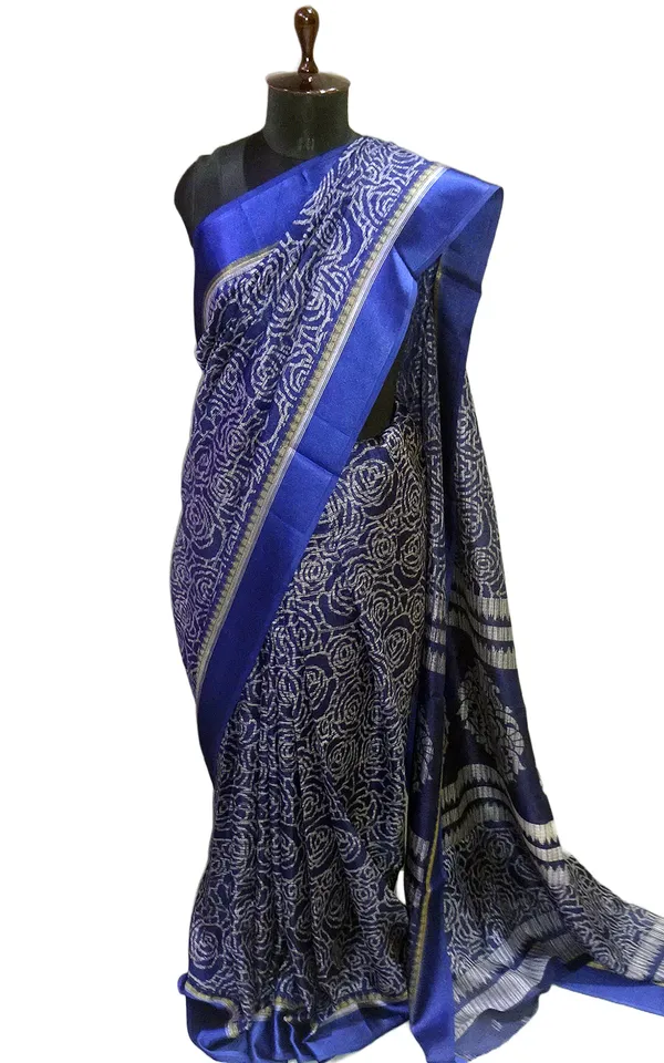 Designer_Satin_Border_Soft_Kota_Doria_Digital_Printed_Saree_In_Dark_Blue_And_Off_White