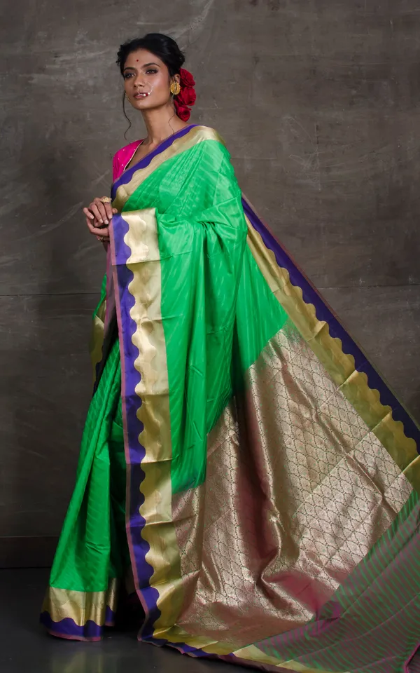 Art_Silk_Kanjivaram_Saree_In_Spring_Green_Indigo_Blue_And_Beige