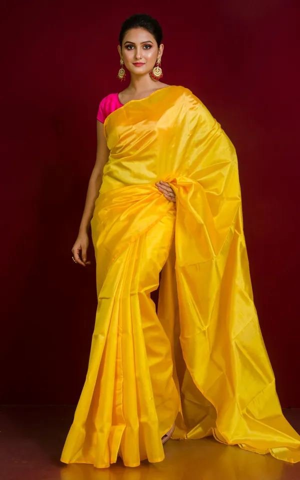 Soft_Woven_Bishnupuri_Katan_Silk_Saree_In_Bright_Golden_Yellow