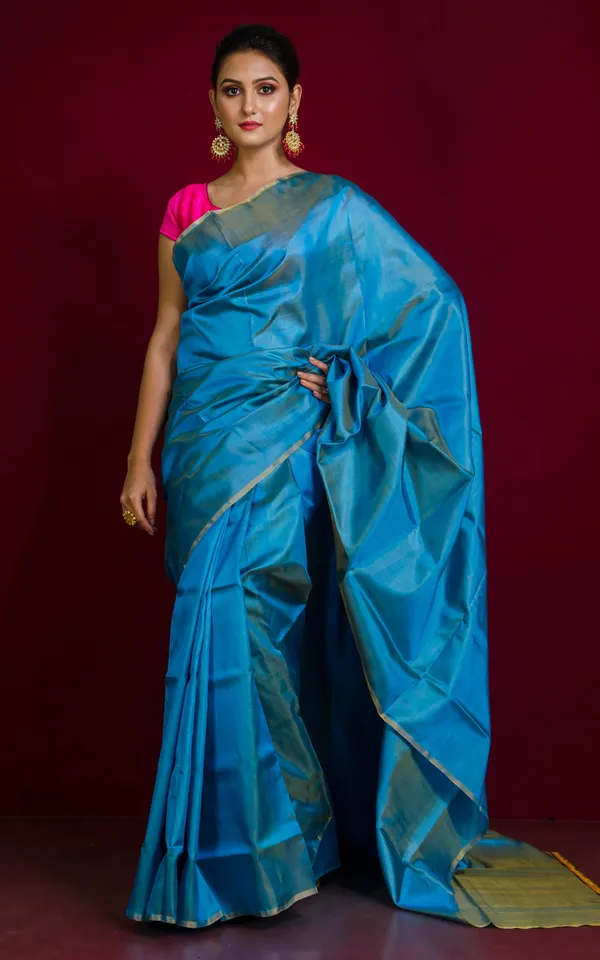 Soft_Woven_Bishnupuri_Katan_Silk_Saree_In_Dual_Tone_Cerulean_Blue