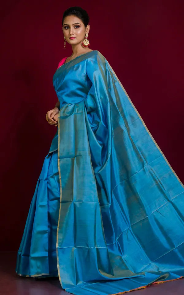 Soft_Woven_Bishnupuri_Katan_Silk_Saree_In_Dual_Tone_Cerulean_Blue