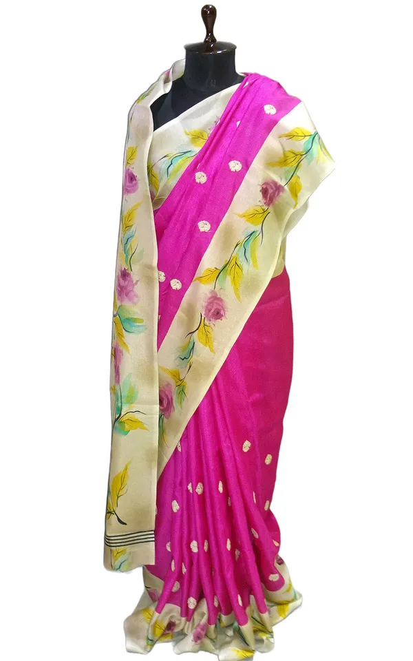 Embroidery_Work_Soft_Kosa_Silk_Saree_In_Fuschia_Beige_And_Multicolor