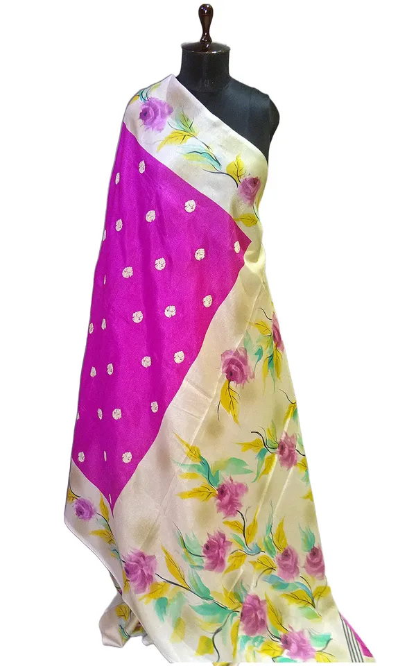 Embroidery_Work_Soft_Kosa_Silk_Saree_In_Fuschia_Beige_And_Multicolor
