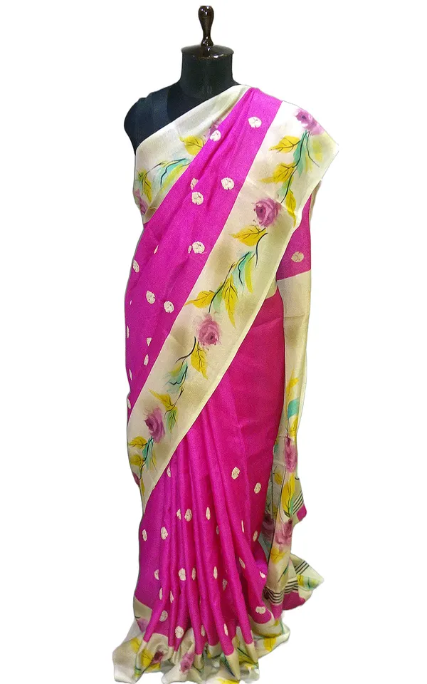 Embroidery_Work_Soft_Kosa_Silk_Saree_In_Fuschia_Beige_And_Multicolor