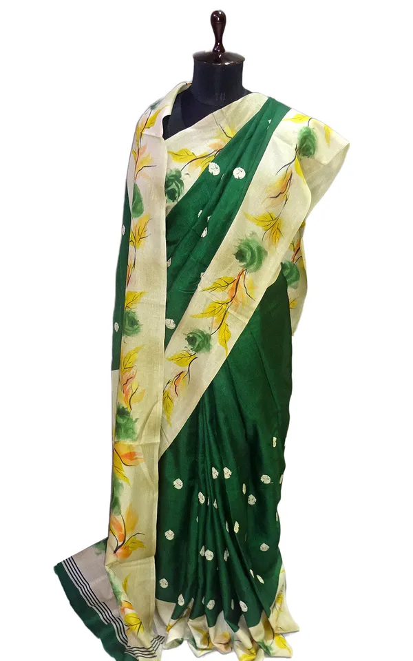 Embroidery_Work_Soft_Kosa_Silk_Saree_In_Phthalo_Green_Beige_And_Multicolor