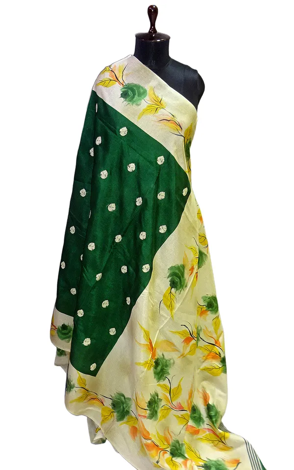 Embroidery_Work_Soft_Kosa_Silk_Saree_In_Phthalo_Green_Beige_And_Multicolor