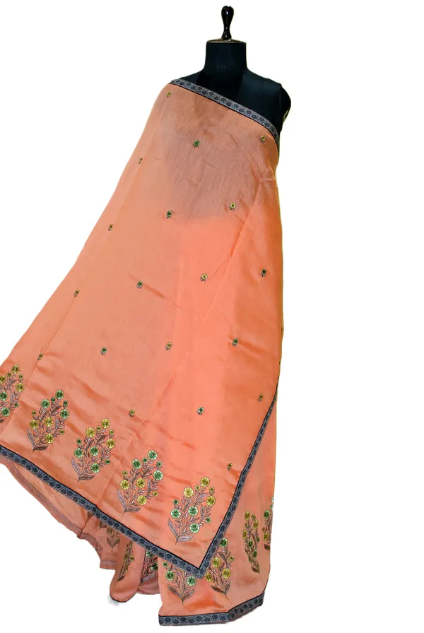 Embroidery_Work_Semi_Georgette_Saree_In_Soap_Orange_Black_And_Multicolor