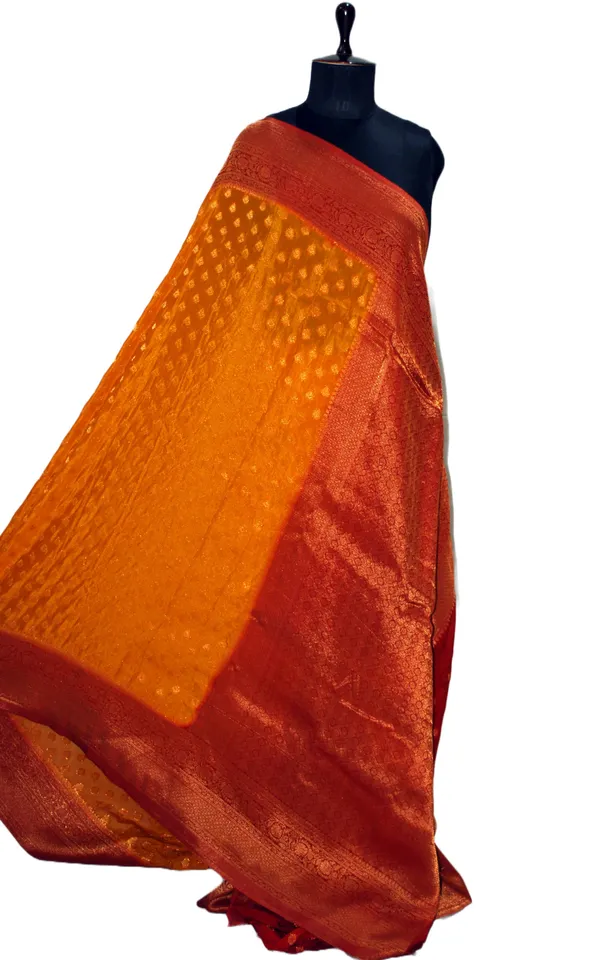 Soft_Semi_Georgette_Banarasi_Saree_In_Gold_Ochre_Dark_Red_And_Antique_Golden