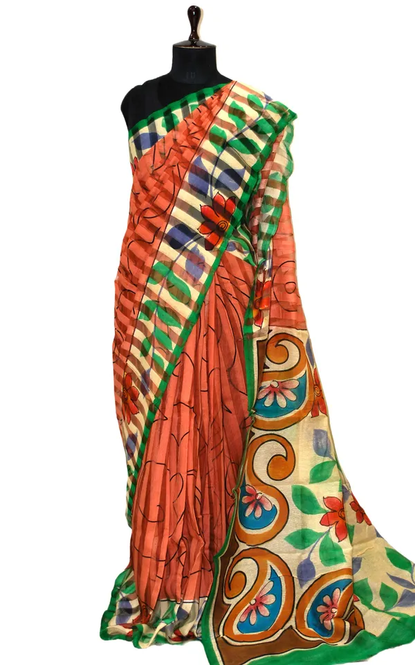 Super_Soft_Printed_Pure_Matka_Silk_Saree_In_Burnt_Sienna_Green_And_Multicolor