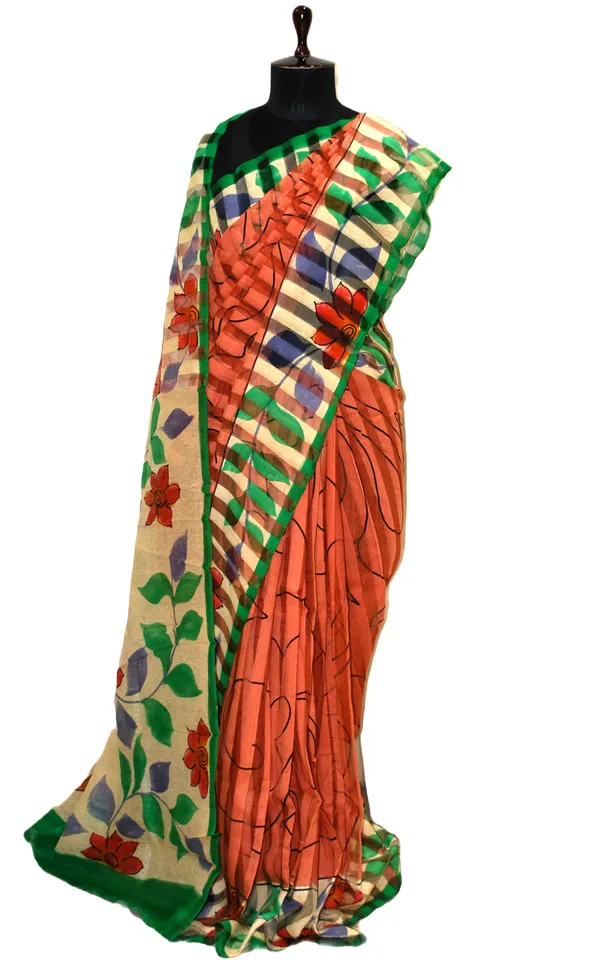 Super_Soft_Printed_Pure_Matka_Silk_Saree_In_Burnt_Sienna_Green_And_Multicolor