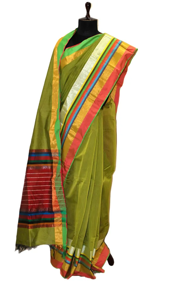Maheshwari_Cotton_Silk_Saree_In_Apple_Green_Red_And_Multicolor
