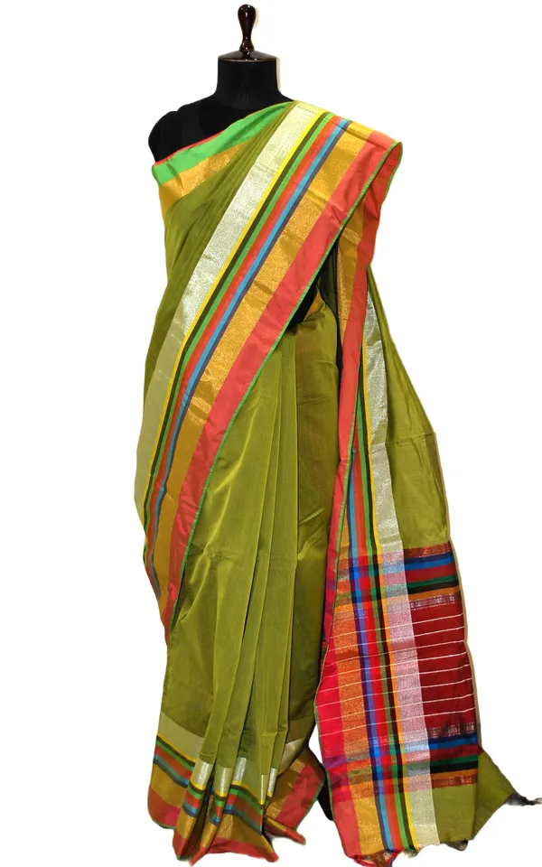 Maheshwari_Cotton_Silk_Saree_In_Apple_Green_Red_And_Multicolor