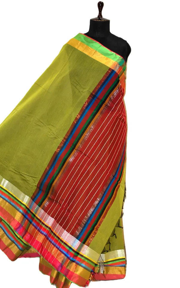 Maheshwari_Cotton_Silk_Saree_In_Apple_Green_Red_And_Multicolor