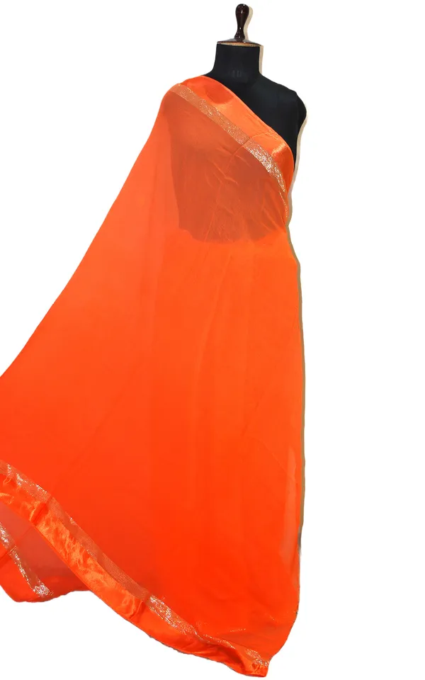 Designer_Dual_Shaded_Georgette_Saree_In_Orange_And_Silver_Zari_Work