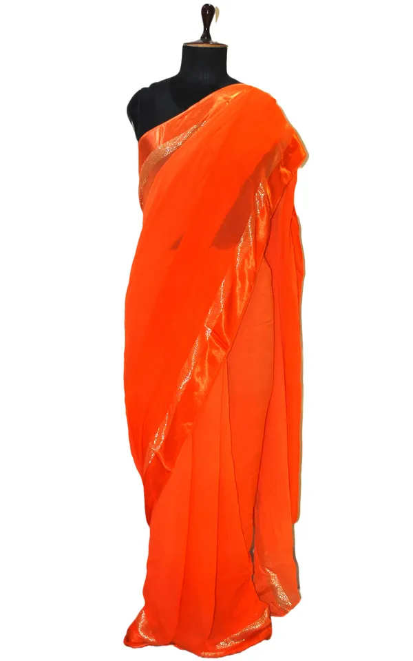 Designer_Dual_Shaded_Georgette_Saree_In_Orange_And_Silver_Zari_Work