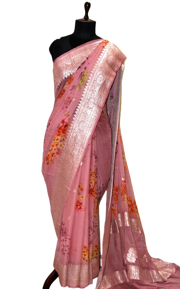 Digital_Printed_Pure_Georgette_Banarasi_Saree_In_Thulian_Pink_Multicolor_And_Silver_Zari_Work