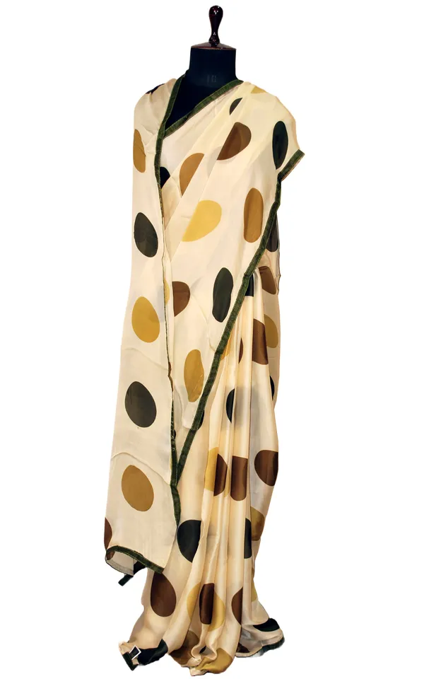 Printed_Soft_Crepe_Silk_Saree_In_Beige_Green_And_Multicolor_Polka_Prints