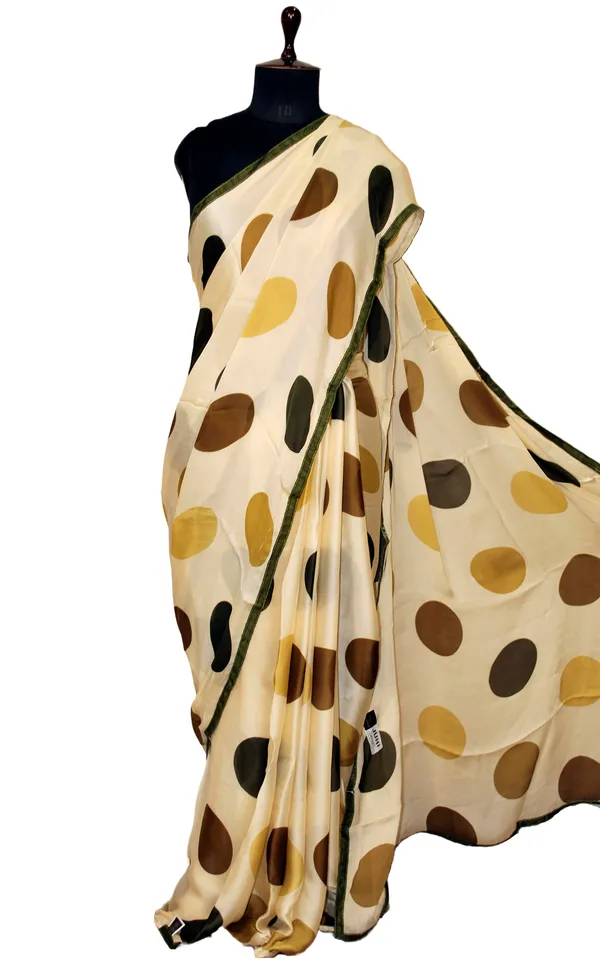 Printed_Soft_Crepe_Silk_Saree_In_Beige_Green_And_Multicolor_Polka_Prints