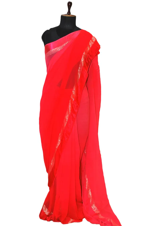 Designer_Dual_Shaded_Georgette_Saree_In_Paradise_Pink_And_Silver_Zari_Work