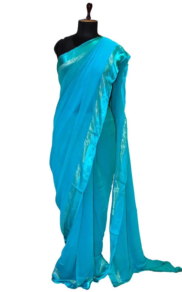 Designer_Dual_Shaded_Georgette_Saree_In_Sea_Green_And_Silver_Zari_Work