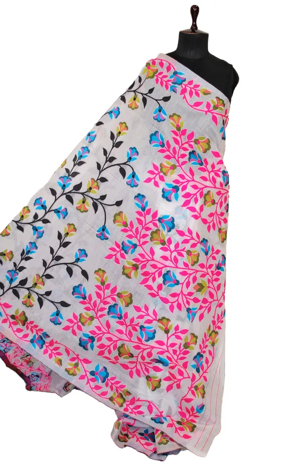 Floral_Nakshi_Jaal_Work_Traditional_Soft_Jamdani_Saree_In_White_And_Multicolor