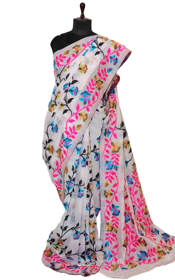 Floral_Nakshi_Jaal_Work_Traditional_Soft_Jamdani_Saree_In_White_And_Multicolor