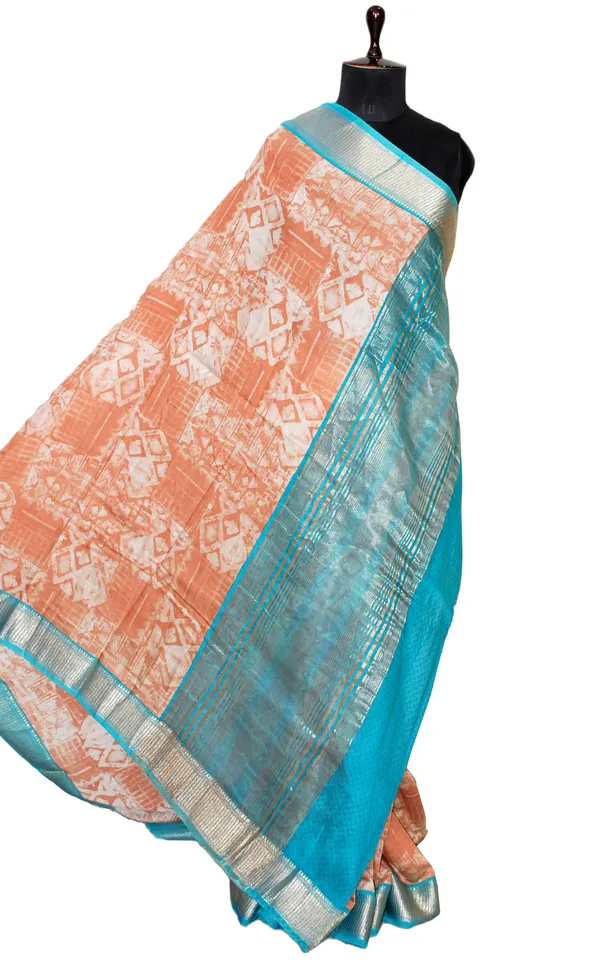 Printed_Soft_Chanderi_Silk_Saree_In_Creamy_Peach_Off_White_Olympic_Blue_And_Antique_Gold