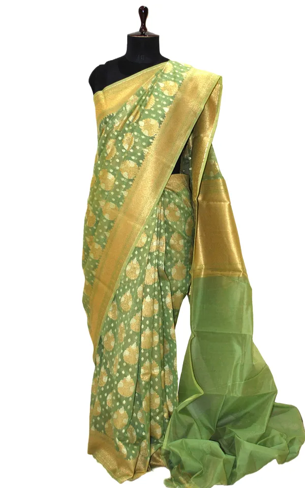 Hand_Woven_Cotton_Chanderi_Saree_In_Sage_Green_And_Muted_Gold