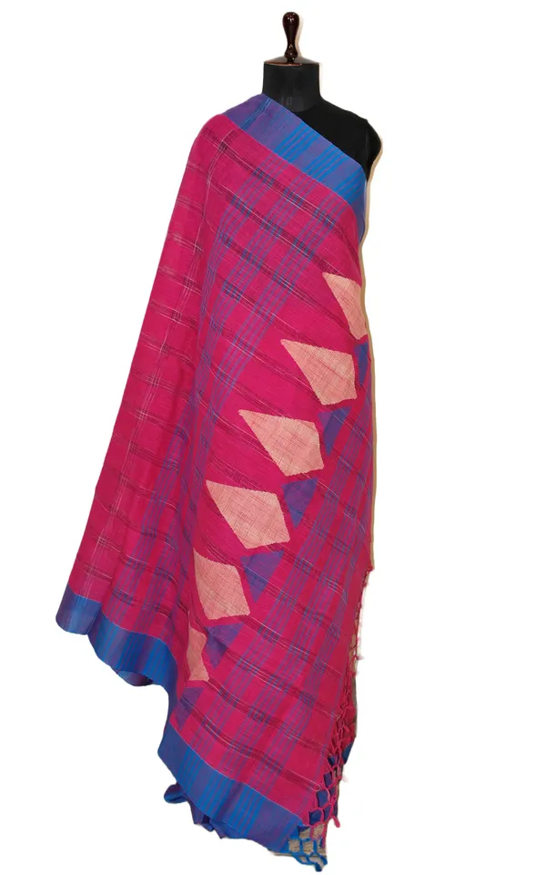 Woven_Kotki_Checks_Soft_Cotton_Saree_In_Hot_Pink_And_Royal_Blue