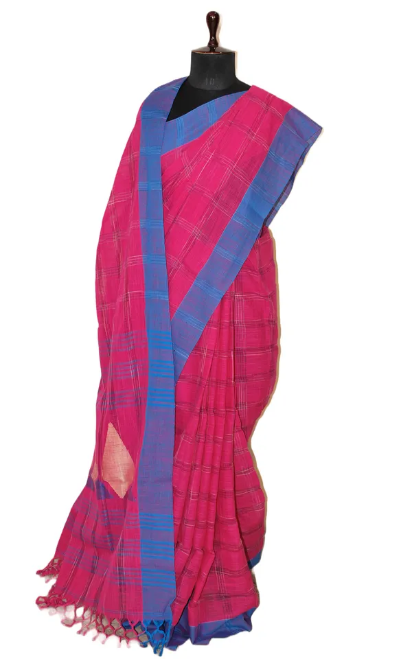 Woven_Kotki_Checks_Soft_Cotton_Saree_In_Hot_Pink_And_Royal_Blue