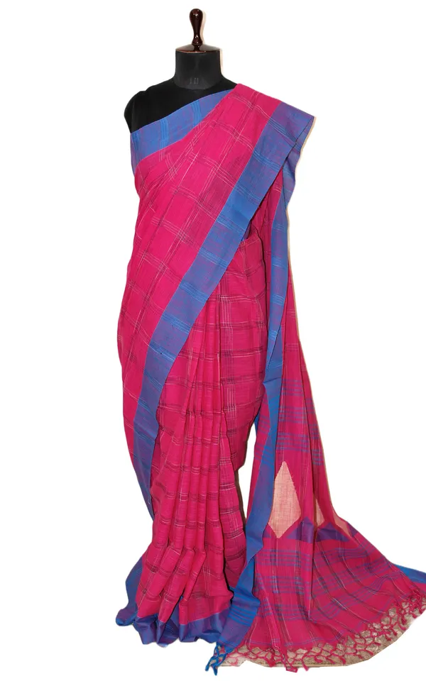 Woven_Kotki_Checks_Soft_Cotton_Saree_In_Hot_Pink_And_Royal_Blue