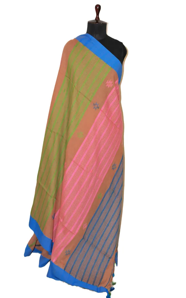 Pure_Cotton_Kalakshetra_Saree_In_Almond_Brown_Azure_Blue_Light_Pink_And_Green