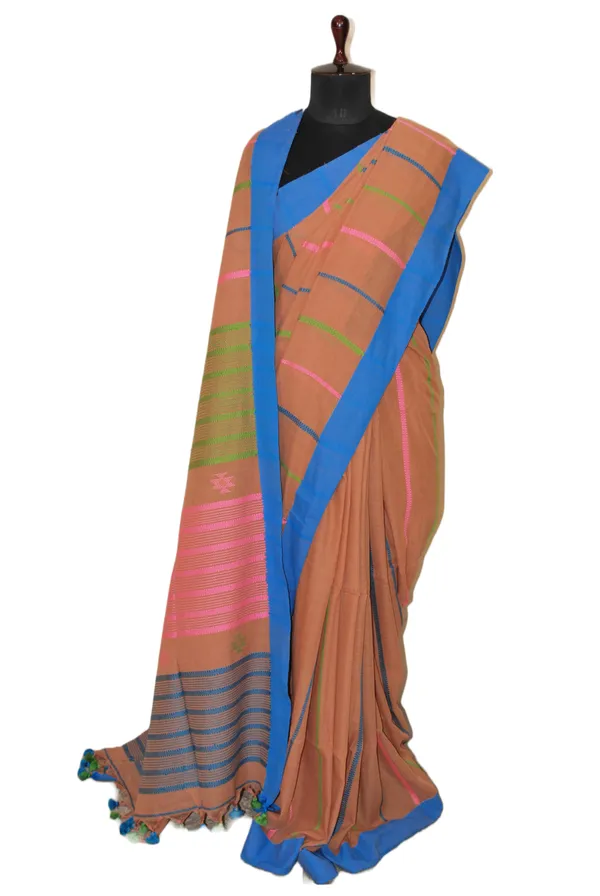 Pure_Cotton_Kalakshetra_Saree_In_Almond_Brown_Azure_Blue_Light_Pink_And_Green