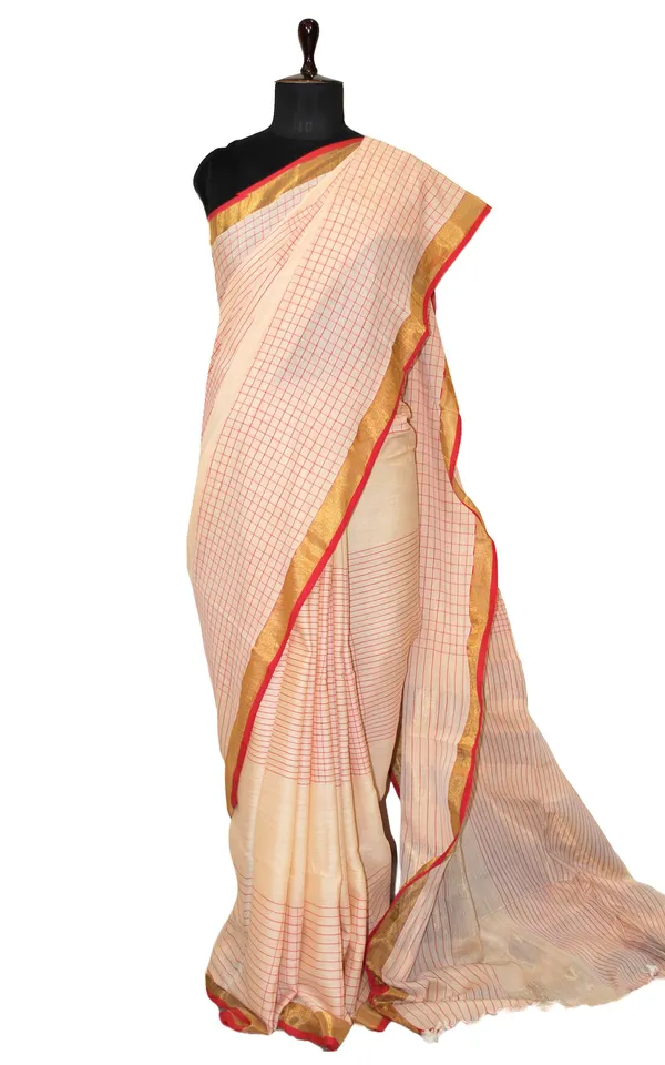 Hand_Woven_Premium_Soft_Cotton_Tissue_Saree_In_Parmesan_Red_And_Gold