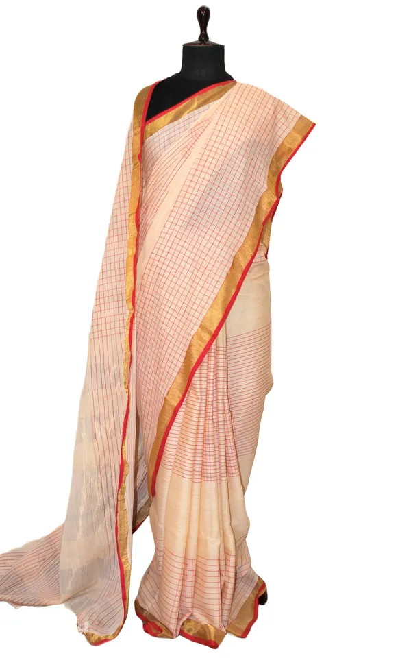 Hand_Woven_Premium_Soft_Cotton_Tissue_Saree_In_Parmesan_Red_And_Gold