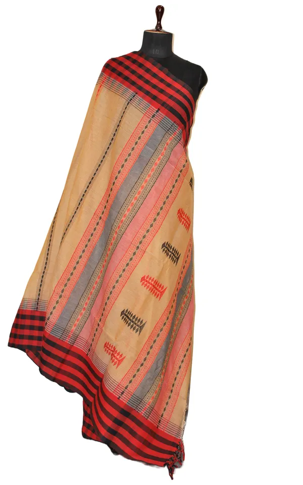 Hand_Woven_Checks_Border_Soft_Cotton_Kalakshetra_Saree_In_Beige_Red_And_Black