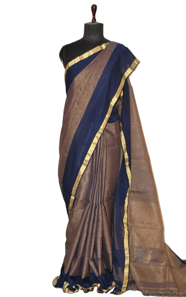 Soft_Authentic_Pure_Cotton_Woven_Tan_Chui_Work_Saree_In_Midnight_Blue_And_Gold