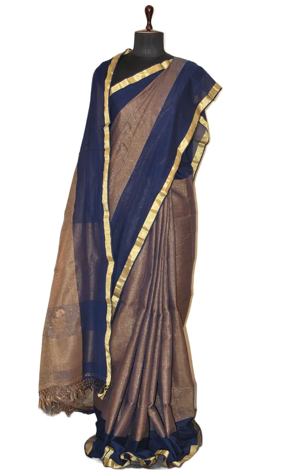 Soft_Authentic_Pure_Cotton_Woven_Tan_Chui_Work_Saree_In_Midnight_Blue_And_Gold