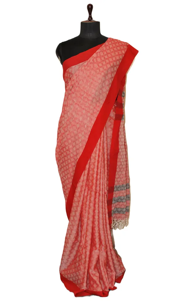 Hand_Woven_Tan_Chui_Brocade_Saree_In_Red_Off_White_And_Black