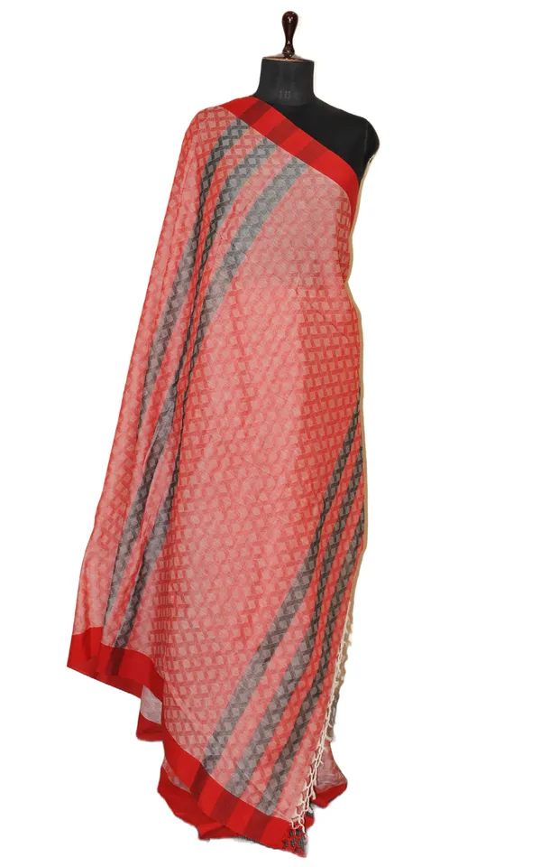 Hand_Woven_Tan_Chui_Brocade_Saree_In_Red_Off_White_And_Black