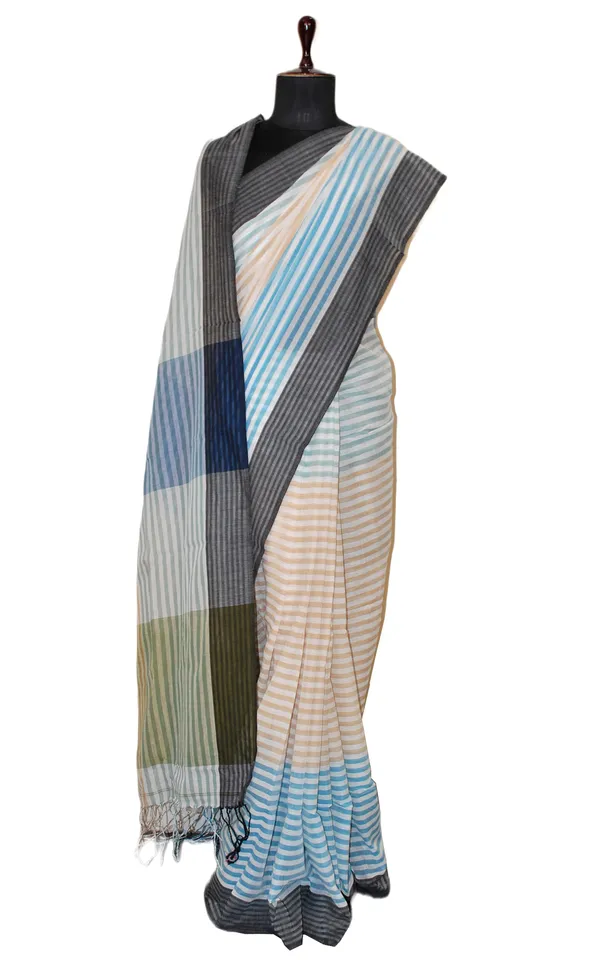 Soft_Cotton_Saree_In_Woven_Pastel_Color_Stripes_On_Off_White