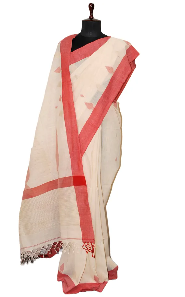Soft_Cotton_Woven_Jute_Work_Khaddar_Jamdani_Saree_In_Linen_White_Beige_And_Red