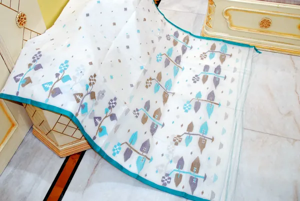 Hand_Woven_Skirt_Nakshi_Work_Cotton_Dhakai_Jamdani_Saree_In_White_Teal_Green_And_Multicolor