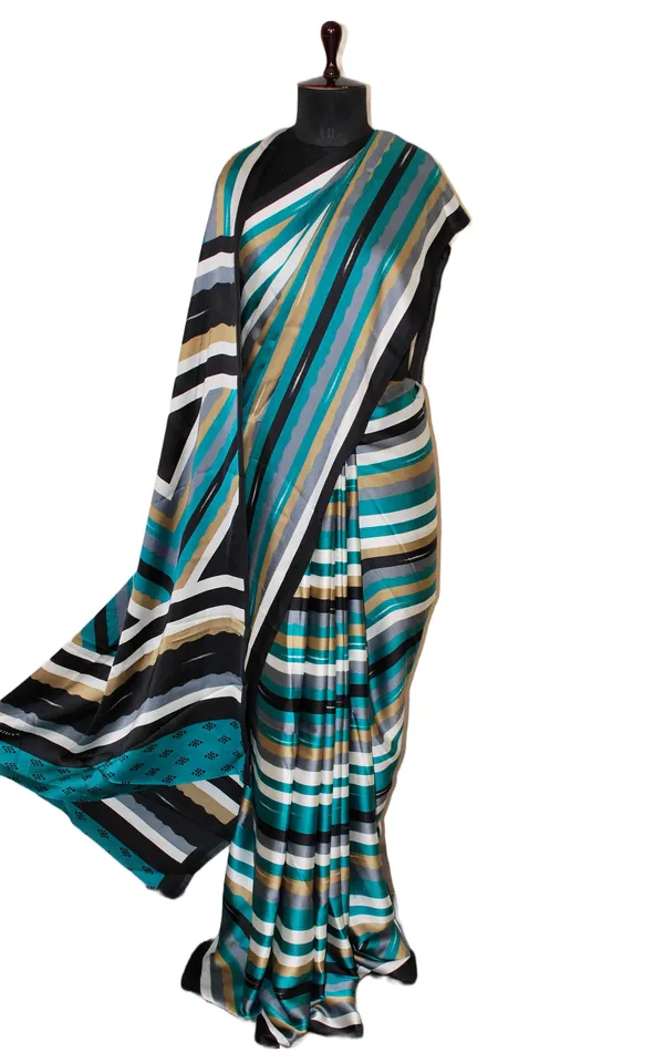 Printed_Soft_Crepe_Silk_Saree_In_Black_Off_White_Gray_Brown_And_Rama_Green