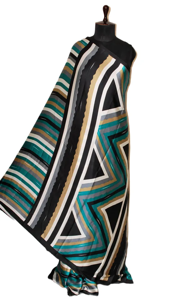 Printed_Soft_Crepe_Silk_Saree_In_Black_Off_White_Gray_Brown_And_Rama_Green