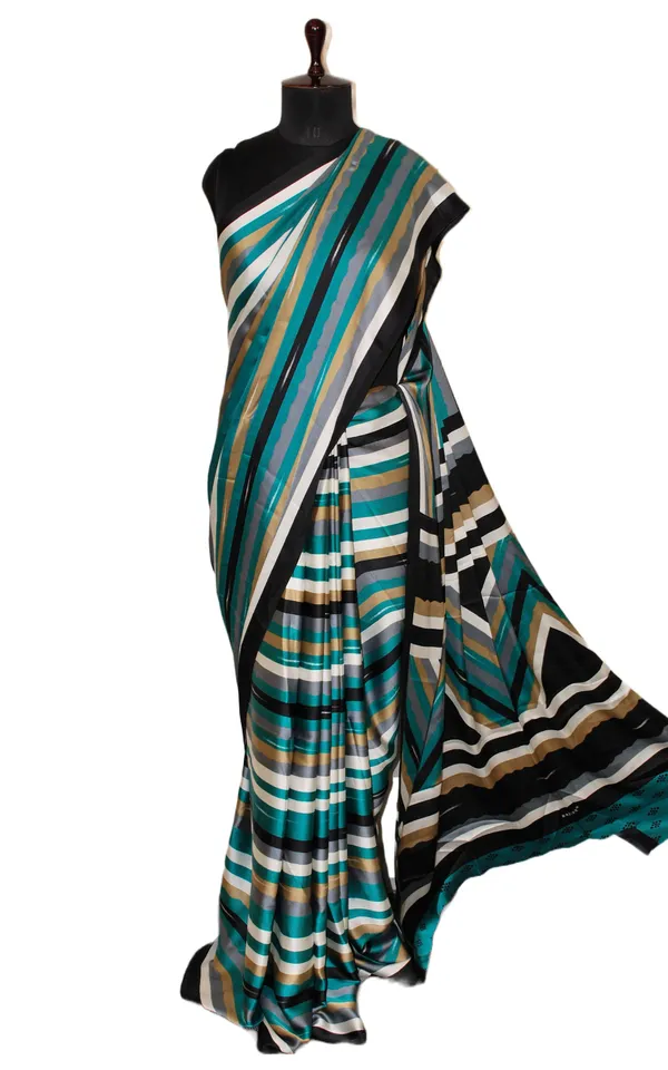 Printed_Soft_Crepe_Silk_Saree_In_Black_Off_White_Gray_Brown_And_Rama_Green