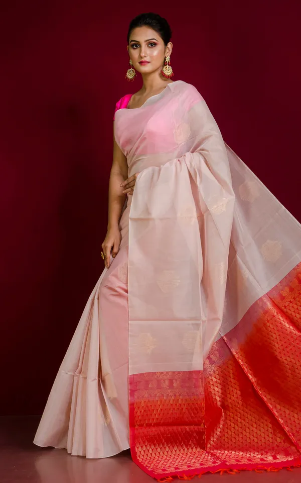 Premium_Quality_Poth_Cotton_Silk_Kanjivaram_Saree_In_Frosted_Pink_Red_And_Muted_Gold_Zari_Weave