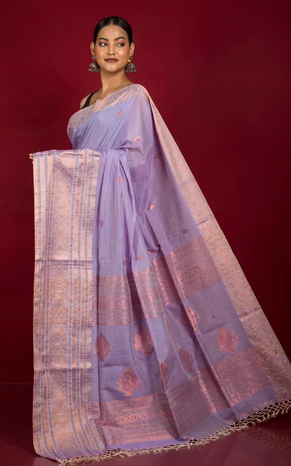 Hand_Woven_Tussar_Cotton_Silk_Banarasi_Katan_Saree_In_Lavender_And_Copper